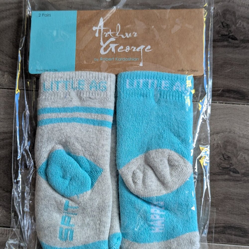 Arthur George Baby Socks – Blue & Grey – 2 Pairs (0–12M)